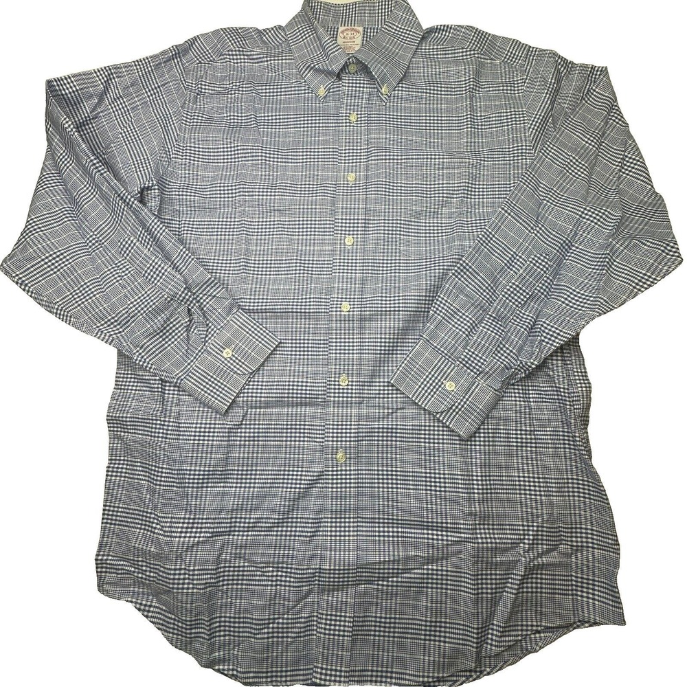 Brooks Brothers Madison Shirt Men's 16-34 Blue Plaid Button Down Long Sleeve